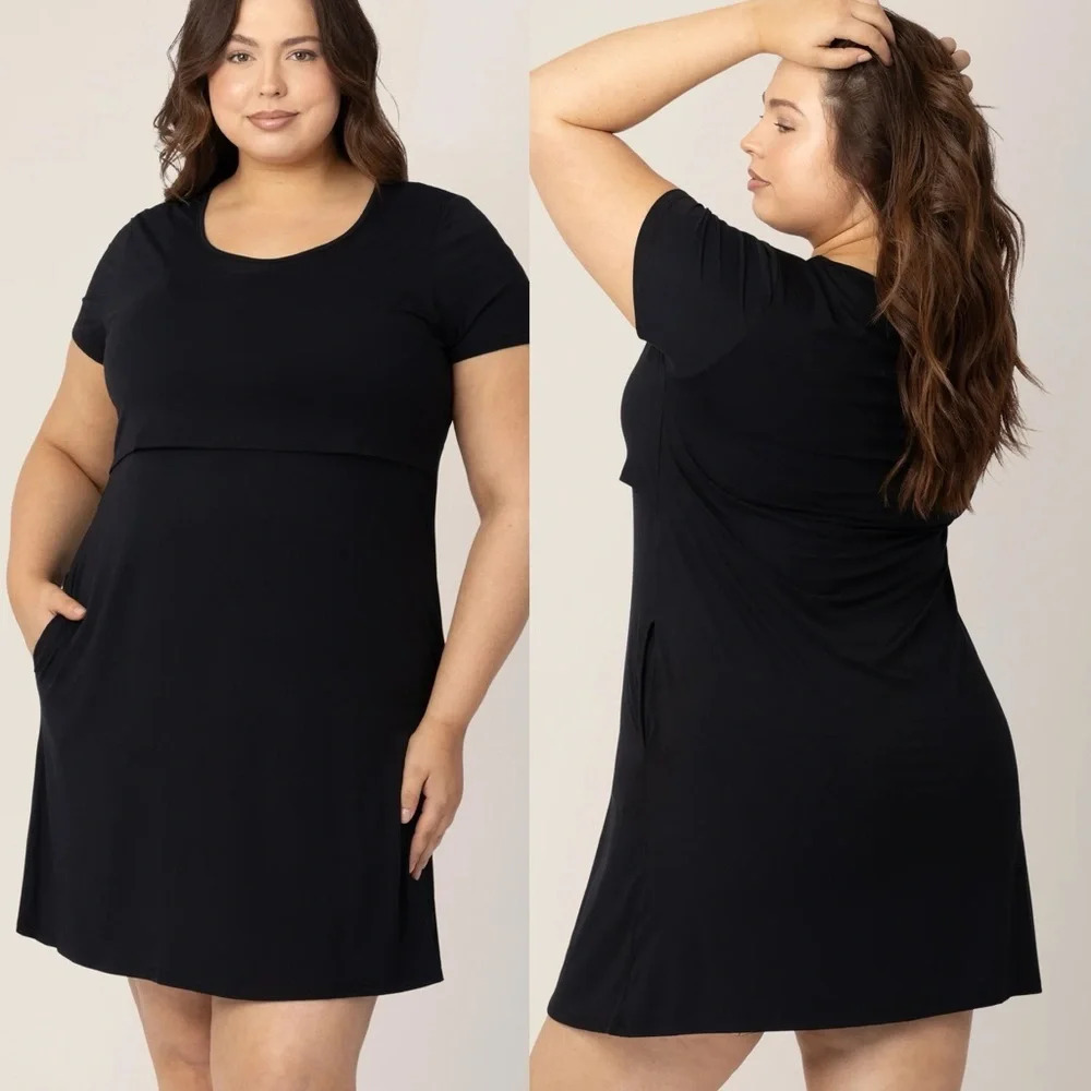 Kindred Bravely Eleanora Bamboo Maternity & Nursing Dress Black Sz Small Petite